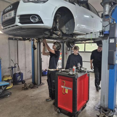 Buben schnuppern in Werkstatt